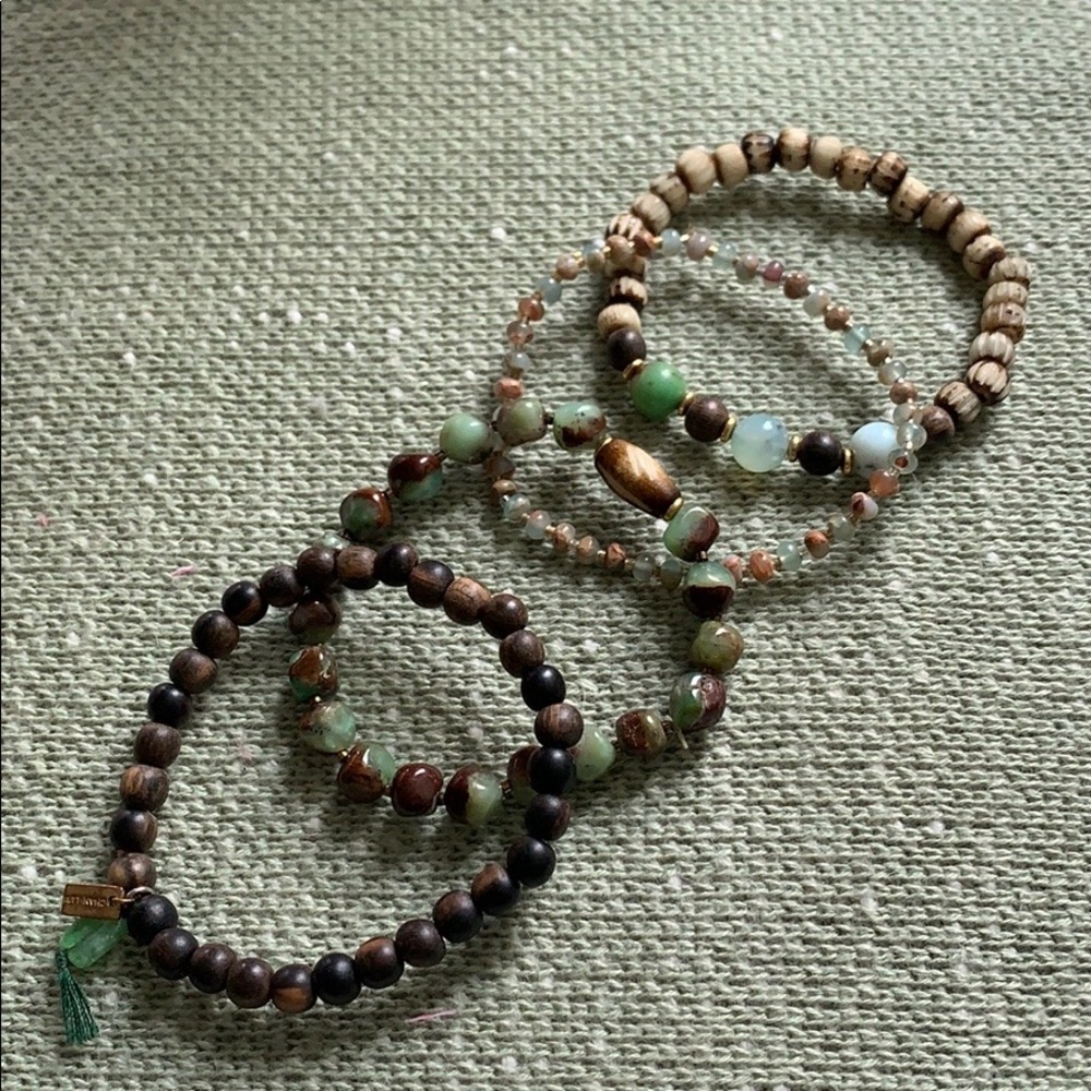 Chan Luu Beaded Wood Stretch Bracelets with Tassel